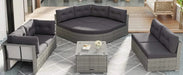 Elegant Patio Furniture Set Outdoor Daybed Rattan Sectional with Cushions and Center Table, Grey, Iron + Rattan Default -DTYStore