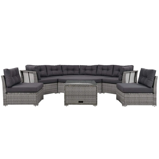 Elegant Patio Furniture Set Outdoor Daybed Rattan Sectional with Cushions and Center Table, Grey, Iron + Rattan Default -DTYStore