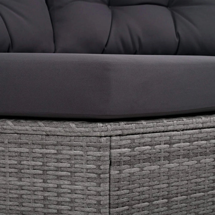 Elegant Patio Furniture Set Outdoor Daybed Rattan Sectional with Cushions and Center Table, Grey, Iron + Rattan Default -DTYStore