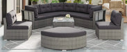 Elegant Patio Furniture Set Outdoor Daybed Rattan Sectional with Cushions and Center Table, Grey, Iron + Rattan Default -DTYStore