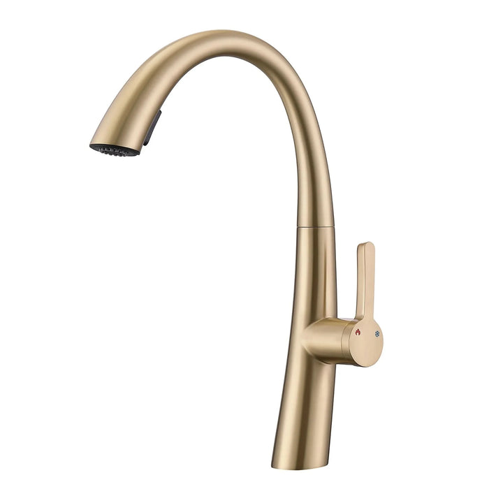 Elegant Single Handle Stainless Steel Pull Out Kitchen Faucet Brushed Gold with High-Arch Spout - DTY Store