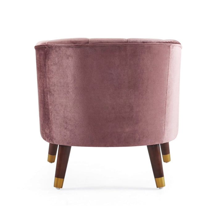 Elegant Upholstered Barrel Accent Chair with Wooden Legs in Blush Velvet Default -DTYStore