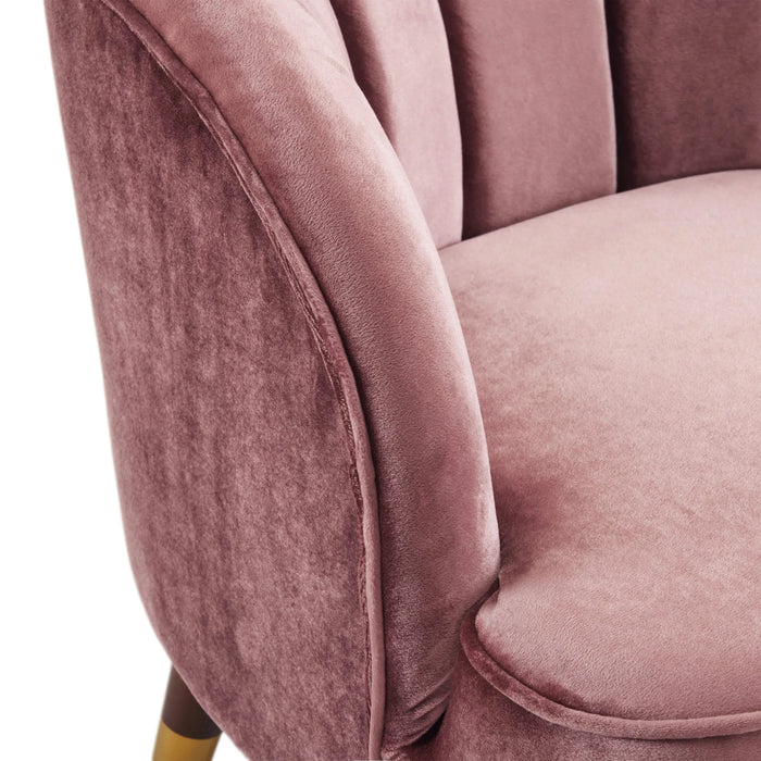 Elegant Upholstered Barrel Accent Chair with Wooden Legs in Blush Velvet Default -DTYStore