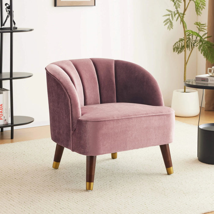 Elegant Upholstered Barrel Accent Chair with Wooden Legs in Blush Velvet Default -DTYStore