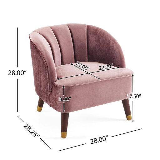 Elegant Upholstered Barrel Accent Chair with Wooden Legs in Blush Velvet Default -DTYStore