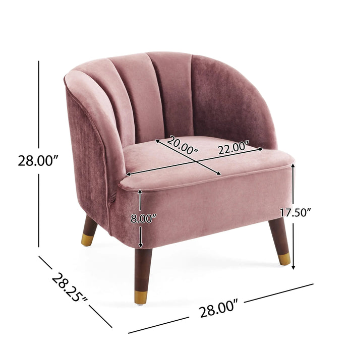 Elegant Upholstered Barrel Accent Chair with Wooden Legs in Blush Velvet Default -DTYStore