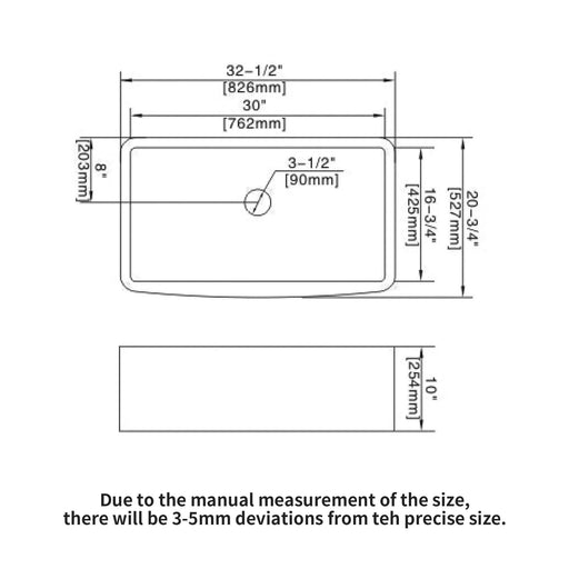 Elegant White Farmhouse Sink - 33 Inch Ceramic Arch Edge Apron Front Single Bowl Default -DTYStore
