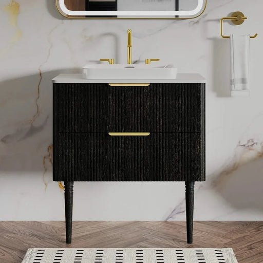 Elena-30F-308T Striped Black Oak Bathroom Vanity WITHOUT Sink, Freestanding Bathroom Cabinet for Modern Bathroom, Pre-assembled Default -DTYStore