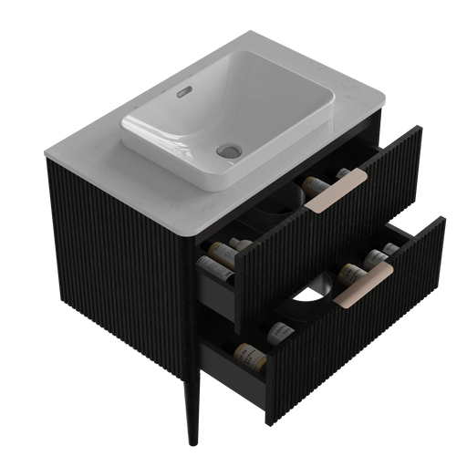 Elena 30 Modern Bathroom Vanity with Sink, Black Luxury Bathroom Vanity with Ample Storage, 2 Soft Close Drawers, 2 in 1 Floating or Freestanding Design, Pre-Assembled Default -DTYStore