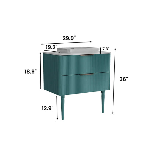 Elena 30 Modern Bathroom Vanity with Sink, Blue Luxury Bathroom Vanity with Ample Storage, 2 Soft Close Drawers, 2 in 1 Floating or Freestanding Design, Pre-Assembled Default -DTYStore