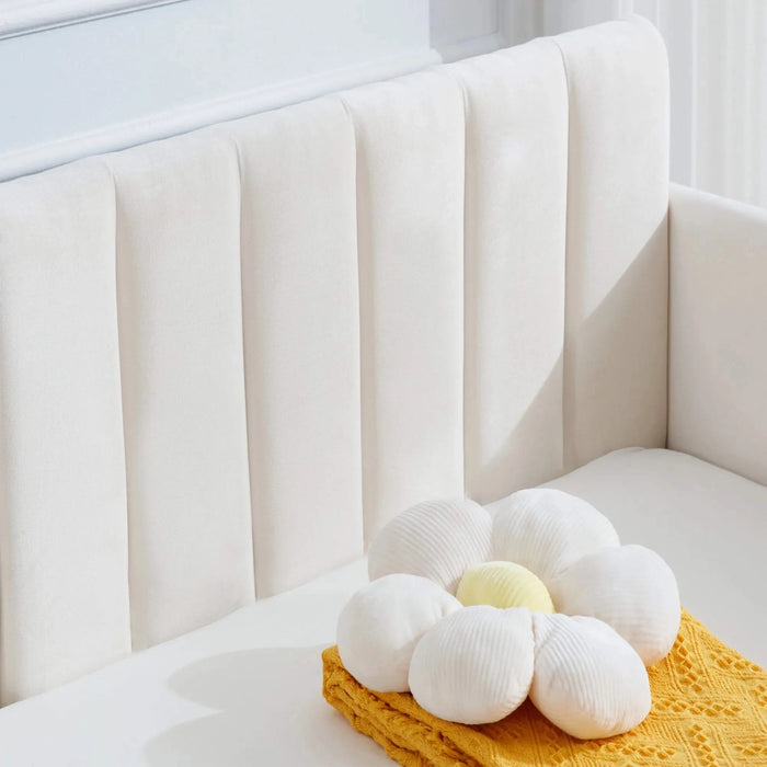 Elena Twin Size Beige Velvet Upholstered Daybed with Ribbed Tufted Backrest in Modern Design, Foam Comfort Default -DTYStore