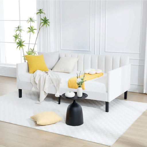 Elena Twin Size Ivory Boucle Upholstered Daybed with Ribbed Tufted Backrest in Lavish Modern Design Default -DTYStore