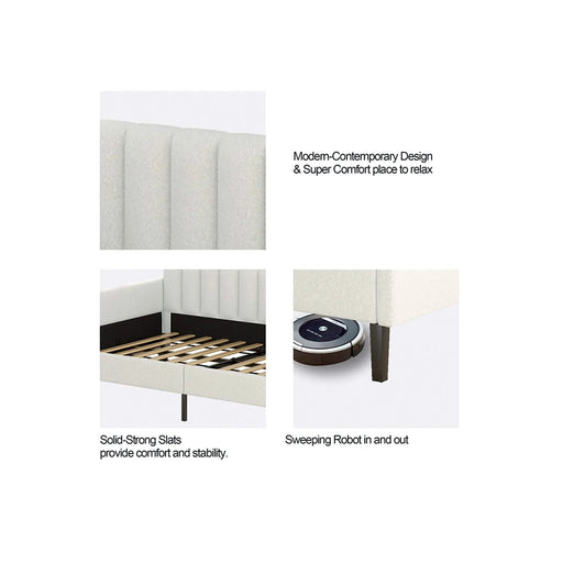 Elena Twin Size Ivory Boucle Upholstered Daybed with Ribbed Tufted Backrest in Lavish Modern Design Default -DTYStore