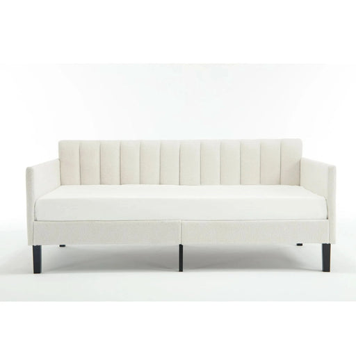 Elena Twin Size Ivory Boucle Upholstered Daybed with Ribbed Tufted Backrest in Lavish Modern Design Default -DTYStore