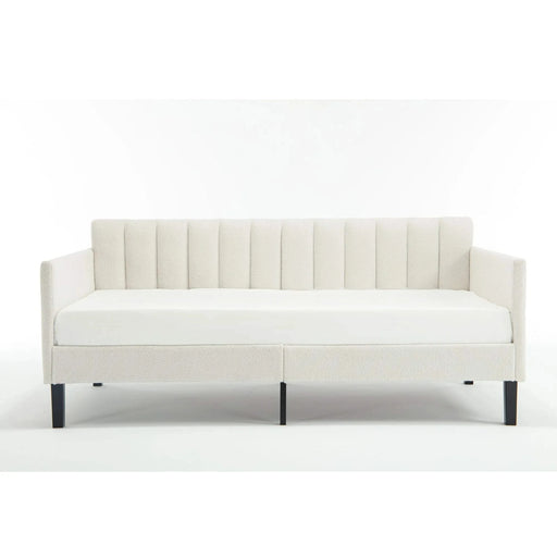 Elena Twin Size Ivory Boucle Upholstered Daybed with Ribbed Tufted Backrest in Lavish Modern Design Default -DTYStore