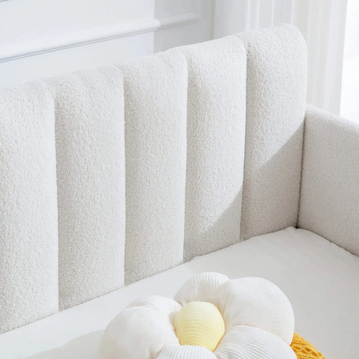 Elena Twin Size Ivory Boucle Upholstered Daybed with Ribbed Tufted Backrest in Lavish Modern Design Default -DTYStore