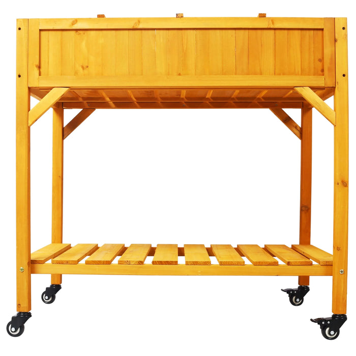 Elevated 8 Pocket Herb Garden Bed, Mobile Raised Customizable Wood Planter for Herbs, Vegetables, Flowers w/ Lockable Wheels, Storage Shelf, Drainage Holes Default -DTYStore