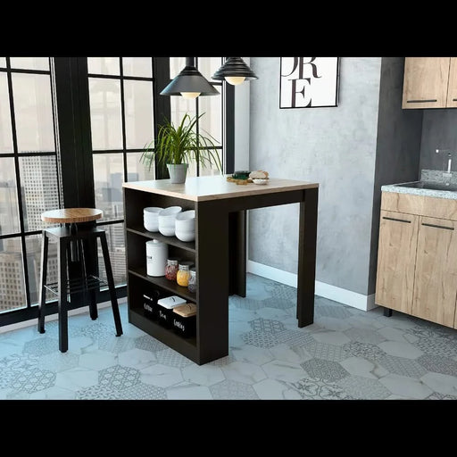 Elkins 3-Drawer Kitchen Island Black Wengue and Pine Default -DTYStore