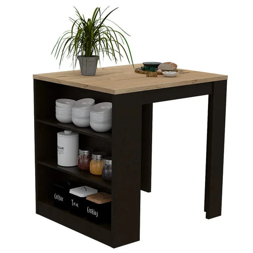 Elkins 3-Drawer Kitchen Island Black Wengue and Pine Default -DTYStore