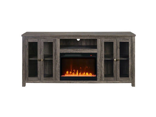 Ellington 70'W Gray Walnut Finish Fireplace TV Stand Console with Heater, LED Light, Cabinets, Shelves - DTY Store