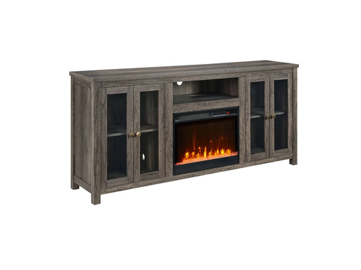 Ellington 70'W Gray Walnut Finish Fireplace TV Stand Console with Heater, LED Light, Cabinets, Shelves - DTY Store