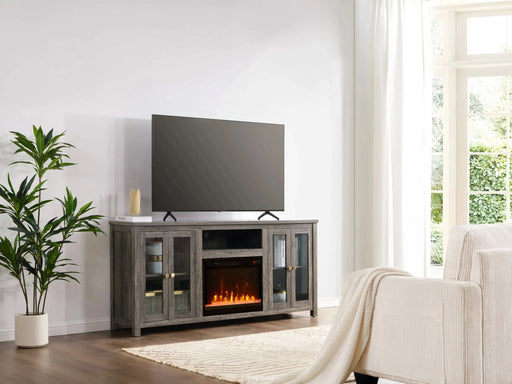 Ellington 70'W Gray Walnut Finish Fireplace TV Stand Console with Heater, LED Light, Cabinets, Shelves - DTY Store
