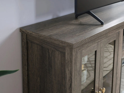 Ellington 70'W Gray Walnut Finish Fireplace TV Stand Console with Heater, LED Light, Cabinets, Shelves - DTY Store