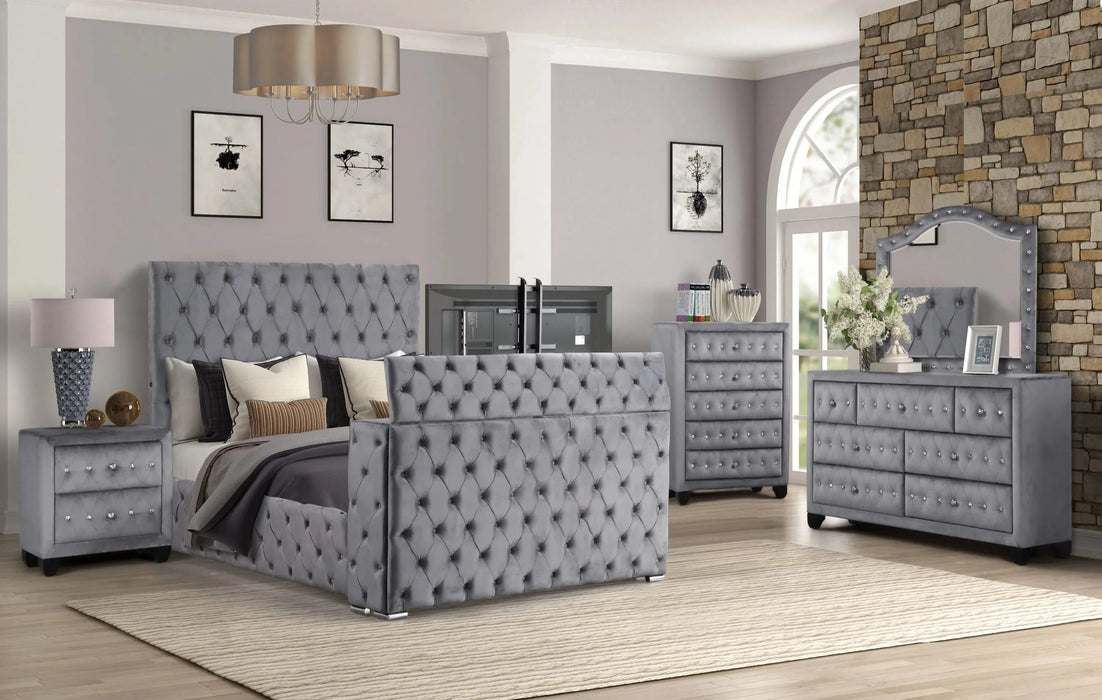 Encore Modern Style Tufted and Upholstered King 5PC Bedroom set made with wood in Gray(CA INVENTORY) Default -DTYStore