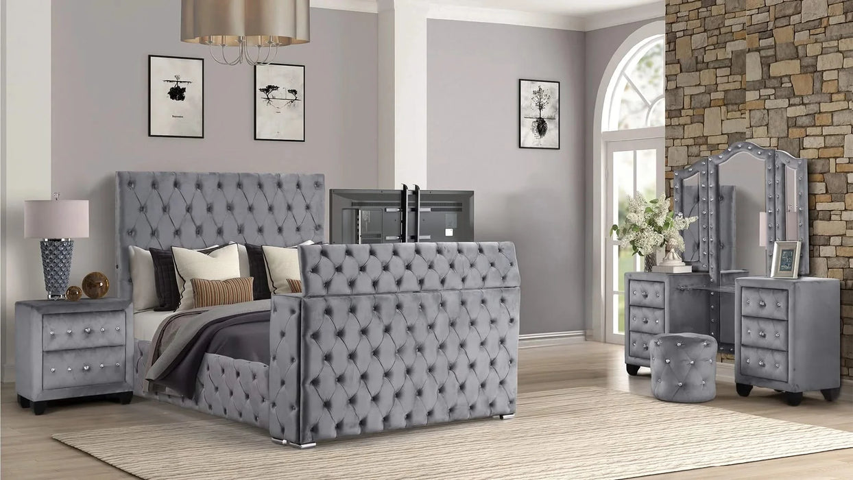 Encore Modern Style Tufted and Upholstered Queen 4PC Vanity Bedroom set made with wood in Gray(CA INVENTORY) Default -DTYStore