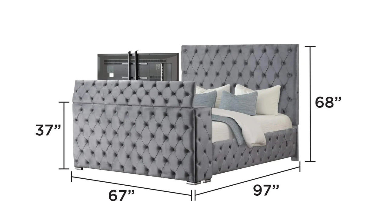Encore Modern Style Tufted and Upholstered Queen 4PC Vanity Bedroom set made with wood in Gray(CA INVENTORY) Default -DTYStore