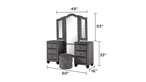 Encore Modern Style Tufted and Upholstered Queen 5PC Vanity Bedroom set made with wood in Gray(CA INVENTORY) Default -DTYStore