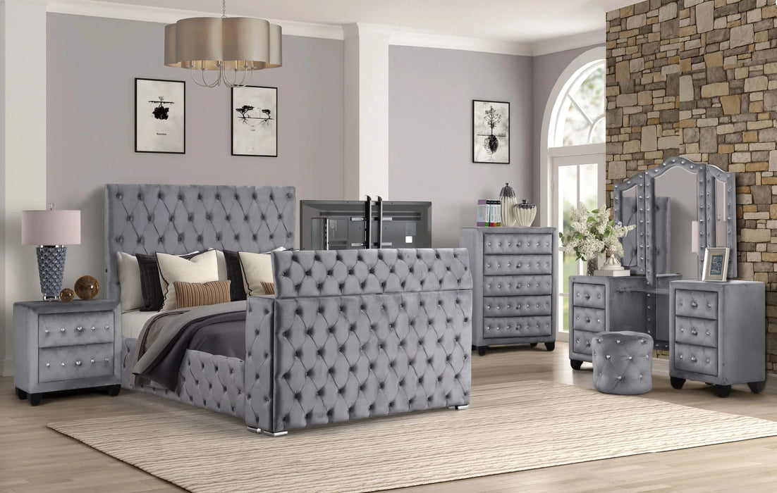 Encore Modern Style Tufted and Upholstered Queen 5PC Vanity Bedroom set made with wood in Gray(CA INVENTORY) Default -DTYStore