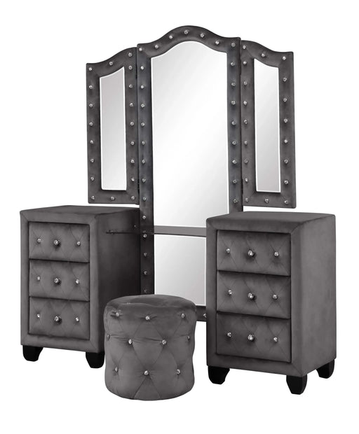 Encore Modern Style Tufted and Upholstered Queen 5PC Vanity Bedroom set made with wood in Gray(CA INVENTORY) Default -DTYStore
