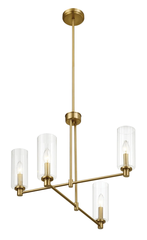 Enigma Four Lights Chandelier With Clear Ribbed Glass -Satin Brass Default -DTYStore