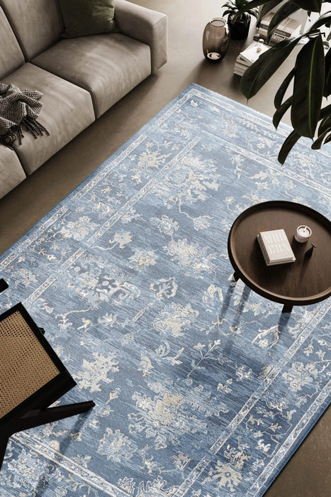 Eno Elmina Blue, Ivory and Beige Viscose Area Rug Default -DTYStore