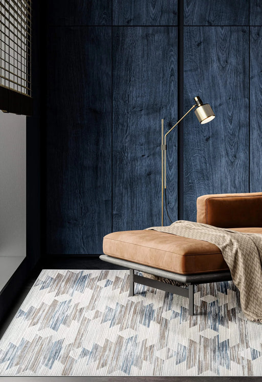 Eno Gamela Blue, Brown, Chocolate, Copper, Grey, Ivory and White Viscose Area Rug Default -DTYStore