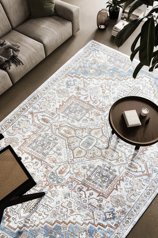 Eno Medora Blue, Ivory and Beige Viscose Area Rug Default -DTYStore