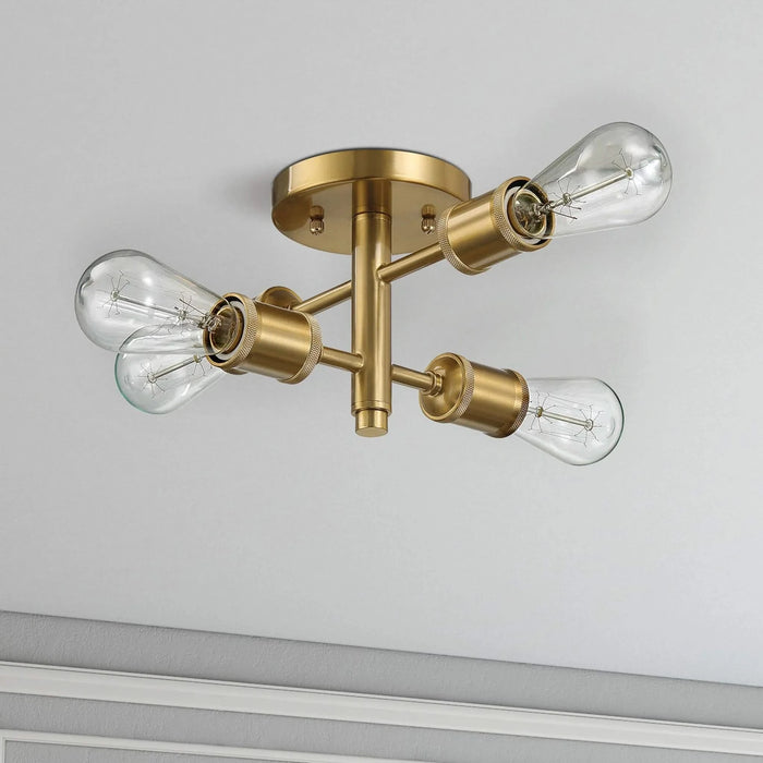 Ephemeral Retro Semi Flush Mount Ceiling Pendant with Four Lights in Antique Brass and Clear Glass, 11'W x 6.5'H Default -DTYStore