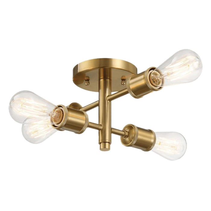Ephemeral Retro Semi Flush Mount Ceiling Pendant with Four Lights in Antique Brass and Clear Glass, 11'W x 6.5'H Default -DTYStore