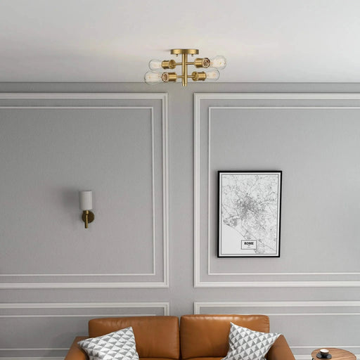 Ephemeral Retro Semi Flush Mount Ceiling Pendant with Four Lights in Antique Brass and Clear Glass, 11'W x 6.5'H Default -DTYStore
