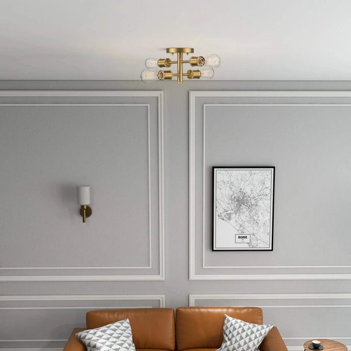 Ephemeral Retro Semi Flush Mount Ceiling Pendant with Four Lights in Antique Brass and Clear Glass, 11'W x 6.5'H Default -DTYStore