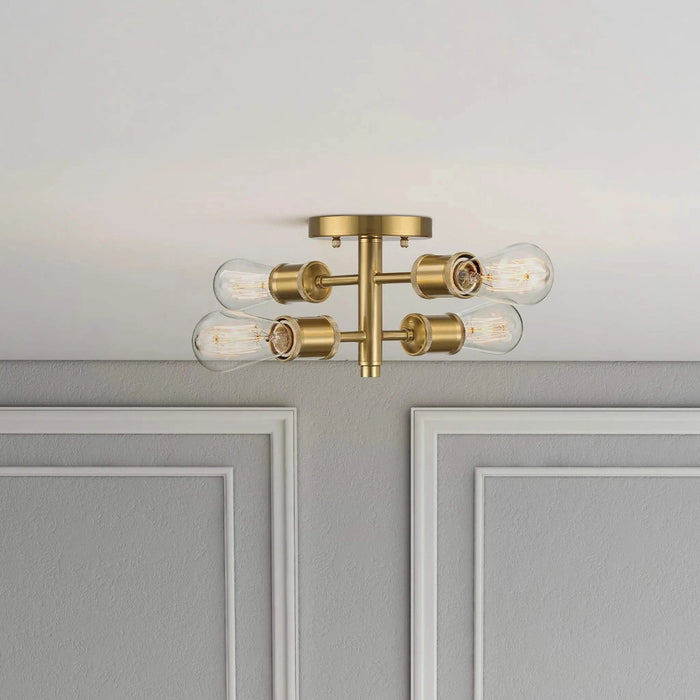 Ephemeral Retro Semi Flush Mount Ceiling Pendant with Four Lights in Antique Brass and Clear Glass, 11'W x 6.5'H Default -DTYStore