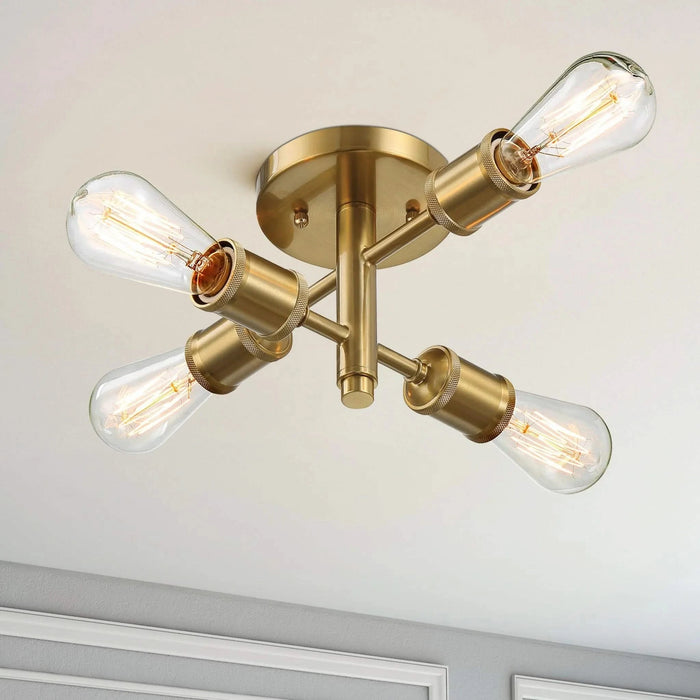 Ephemeral Retro Semi Flush Mount Ceiling Pendant with Four Lights in Antique Brass and Clear Glass, 11'W x 6.5'H Default -DTYStore