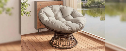 Ergonomic Wicker Chair with Cloud Density Cushion and Swivel, Brown Base, 2 Colors Default -DTYStore