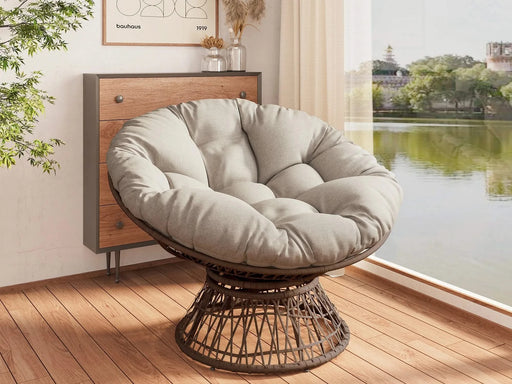 Ergonomic Wicker Chair with Cloud Density Cushion and Swivel, Brown Base, 2 Colors Default -DTYStore