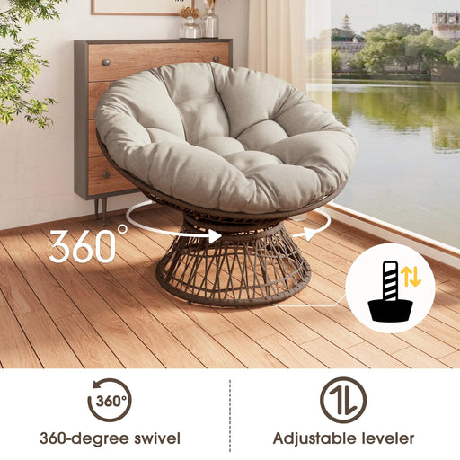 Ergonomic Wicker Chair with Cloud Density Cushion and Swivel, Brown Base, 2 Colors Default -DTYStore