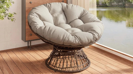 Ergonomic Wicker Chair with Cloud Density Cushion and Swivel, Brown Base, 2 Colors Default -DTYStore
