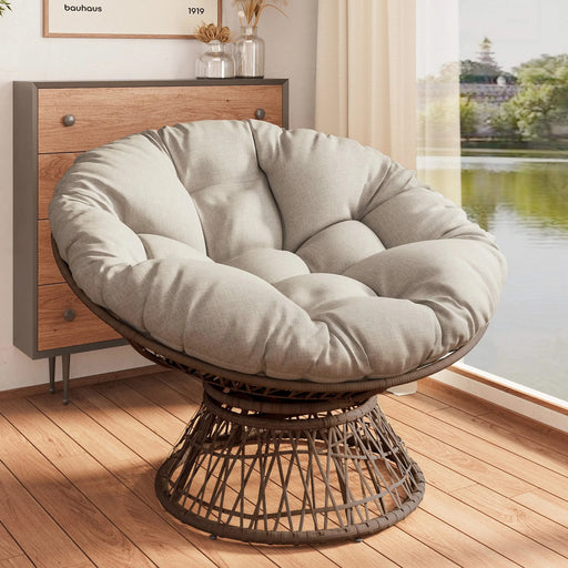 Ergonomic Wicker Chair with Cloud Density Cushion and Swivel, Brown Base, 2 Colors Default -DTYStore