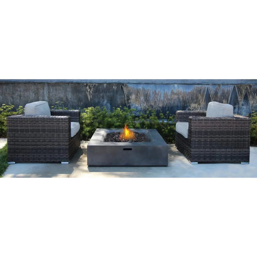 Espresso 2-Piece Rattan Wicker Patio Set with Cushions and Charcoal Concrete Fire Pit Default -DTYStore