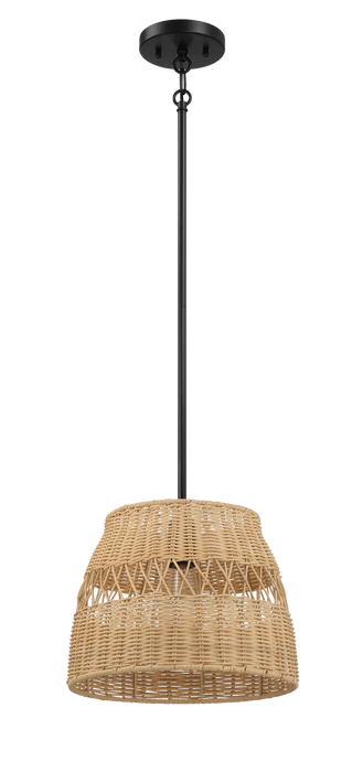 Essence Single Lights Pendant With Rattan Shade Black Metal Finish for Farmhouse Style Default -DTYStore